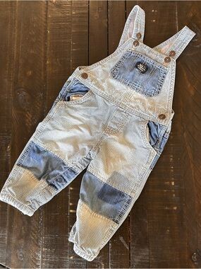 OshKosh B'gosh Blue Striped Patchwork Overalls